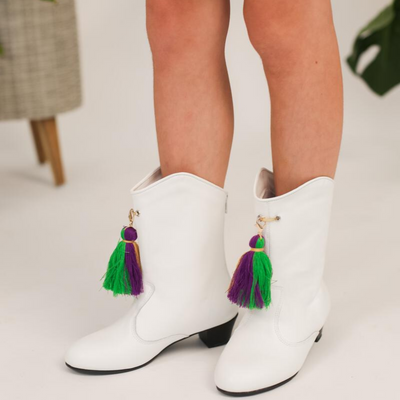 Majorette Boots with Mardi Gras Tassels: Kids & Adults
