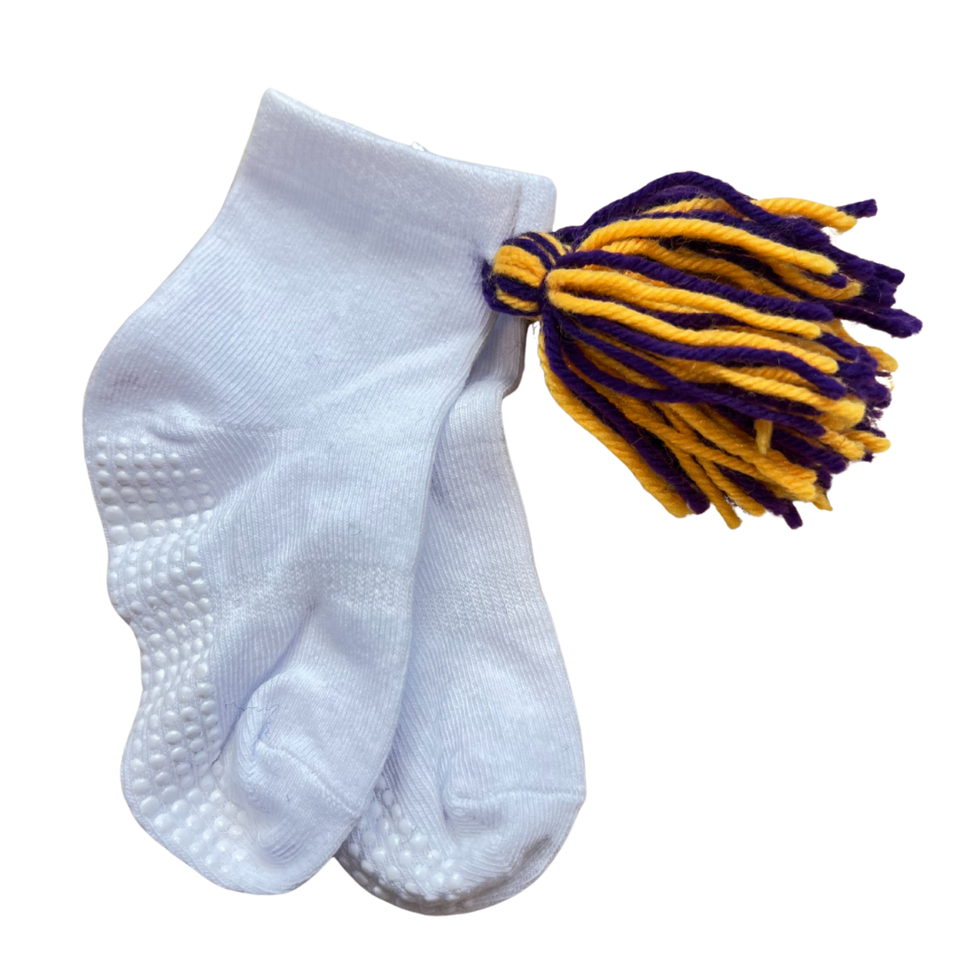 Infant Purple and Gold Game Day Tassel Socks (0–12 Months)