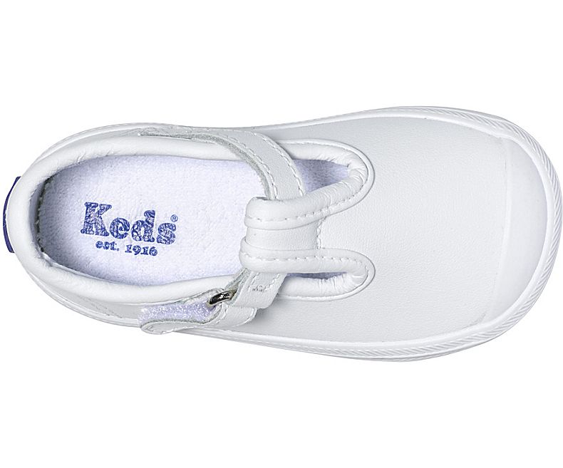 Champion T-Strap - White Leather by Keds - Ponseti's Shoes