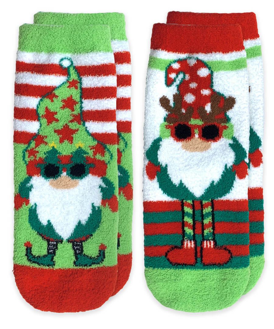 Holiday Gnome  Fuzzy Non-Skid Slipper Socks - 2 Pair Pack - Ponseti's Shoes