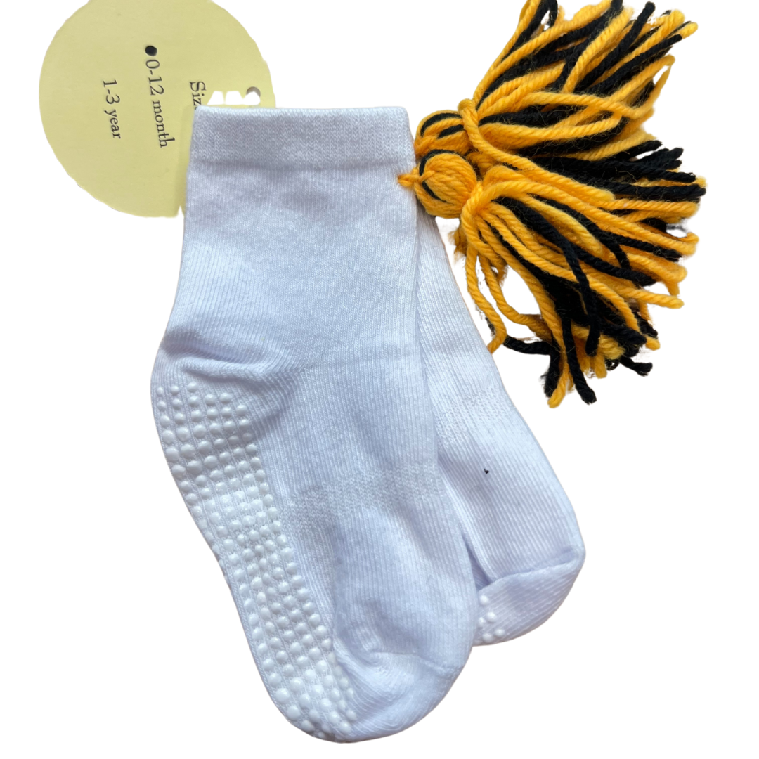 Infant Black and Gold Game Day Tassel Socks (0–12 Months)