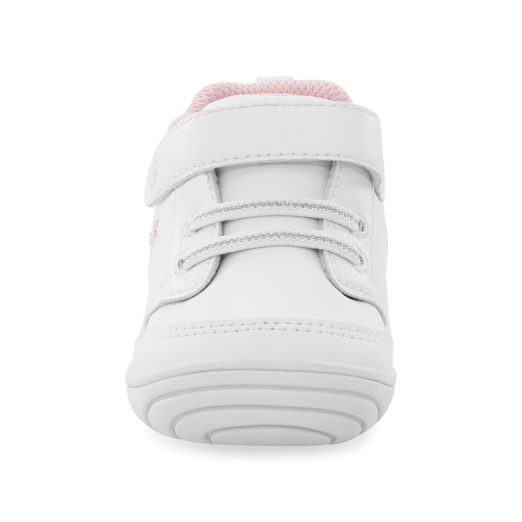 A close-up of the lightweight, flexible toddler sneaker with a rounded toe for first walkers.