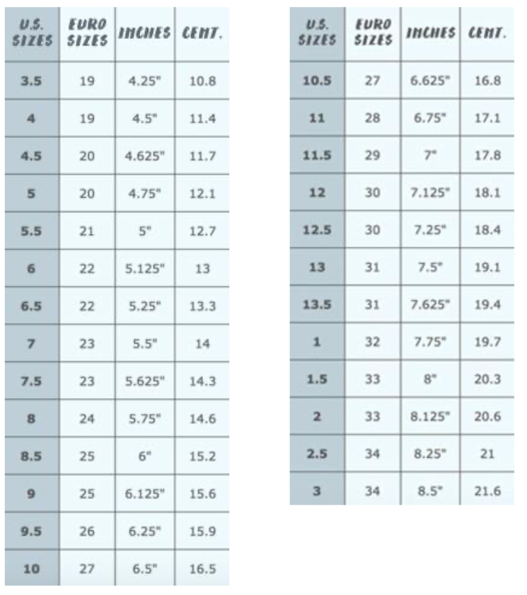 Junior tennis shop shoes size chart