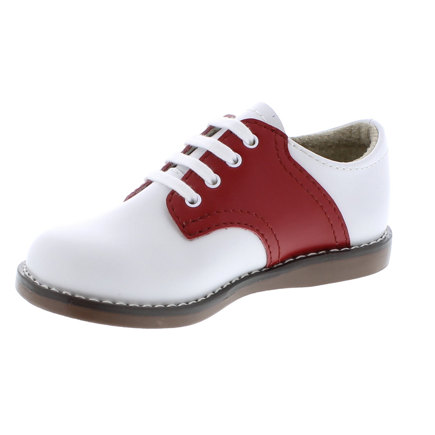 red and white saddle shoes